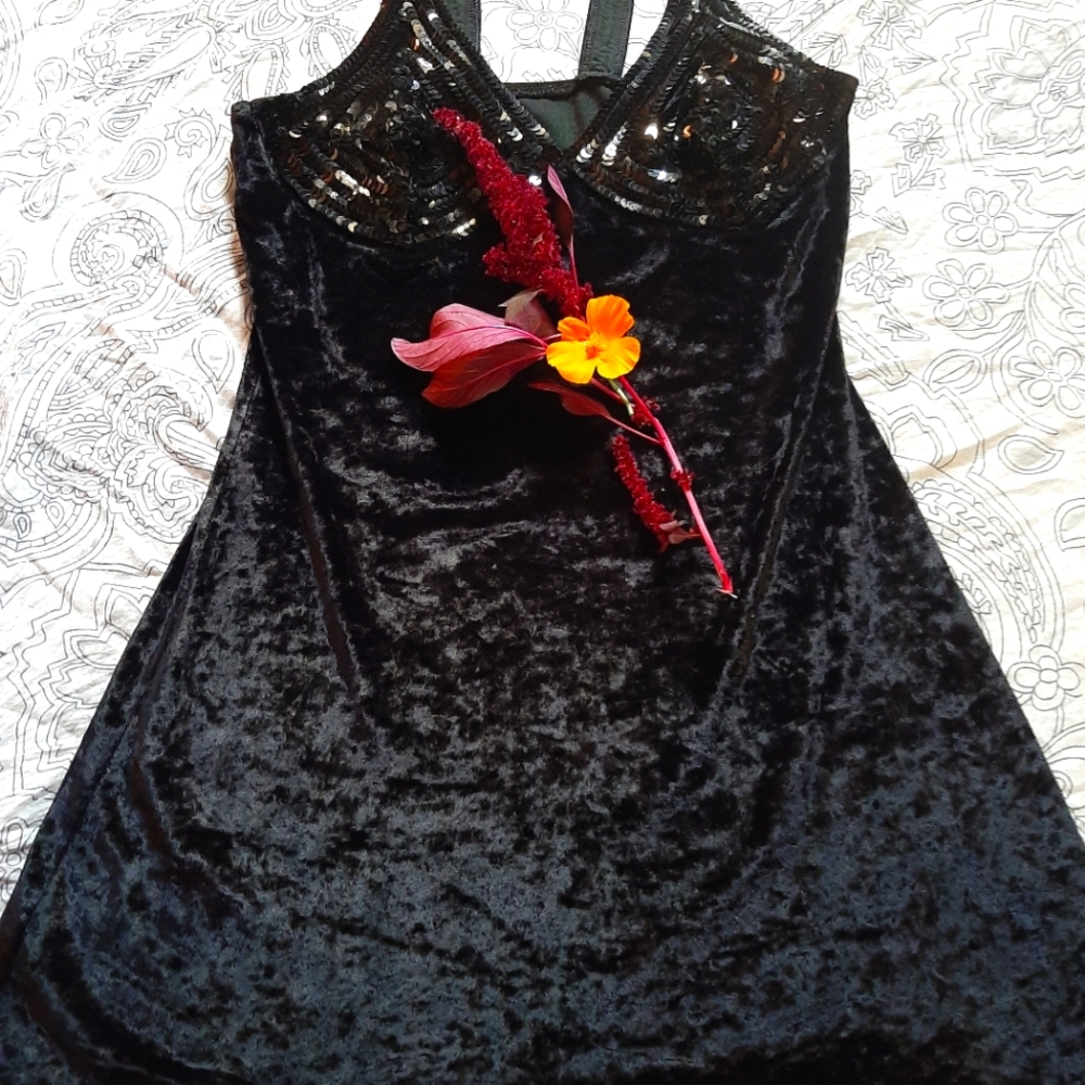 Vintage black sequin & velvet top